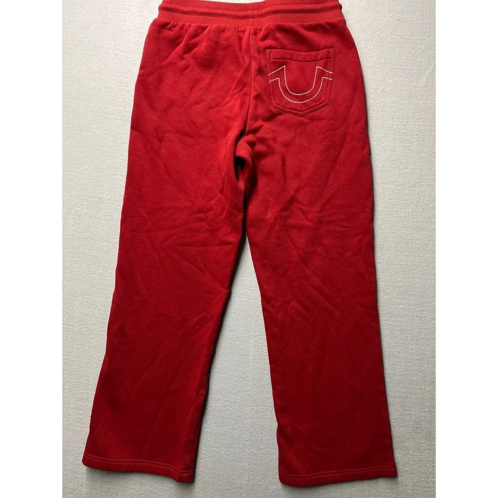 True Religion Mens Red Embroidered Logo Wide Leg Sweatpants Small Fashion 2002
